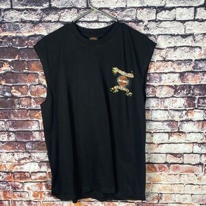 Harley-Davidson Black Graphic Tee with Yellow and Orange Accents Sz XL